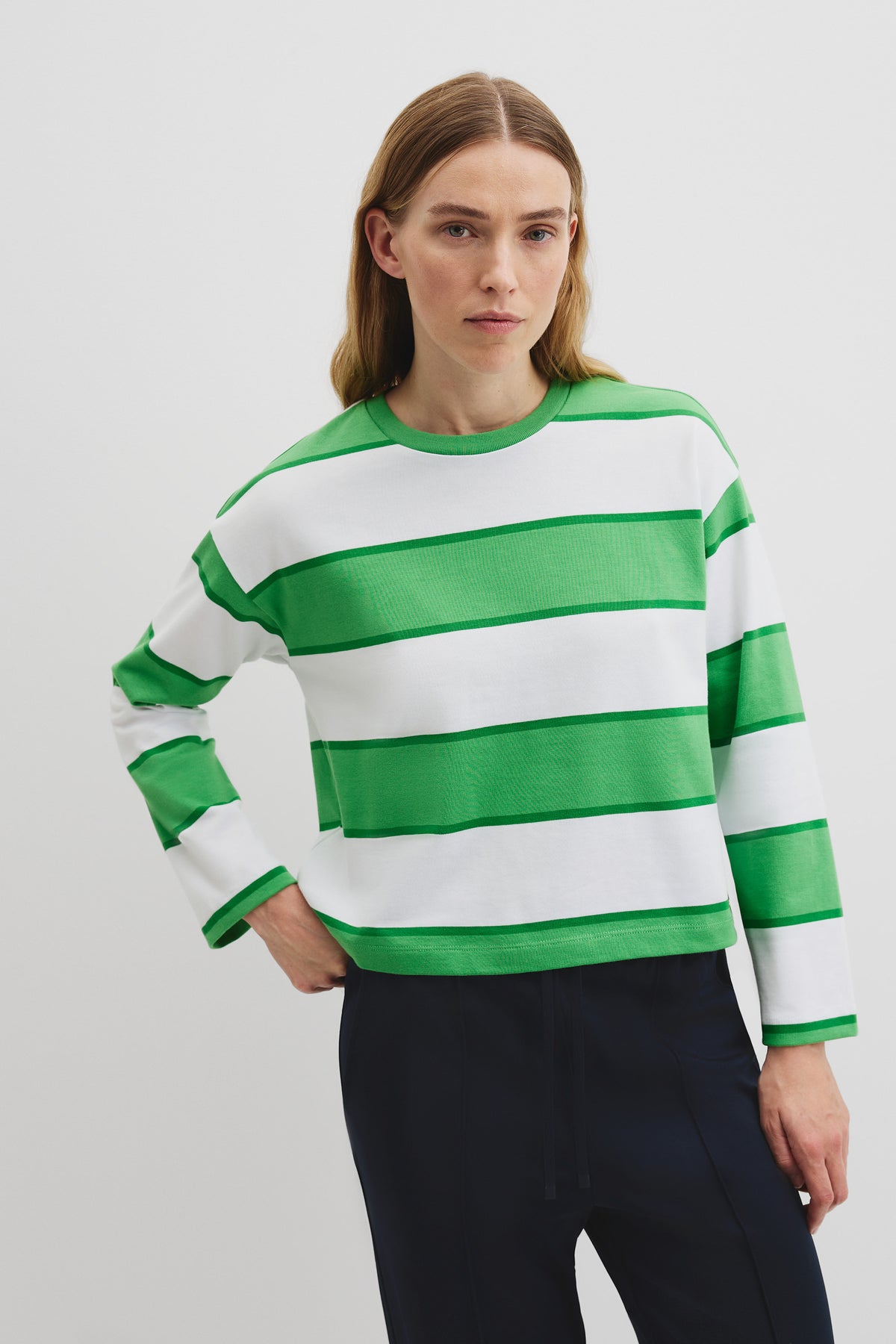 Australian Cotton Stripe Crew Long Sleeve T-Shirt