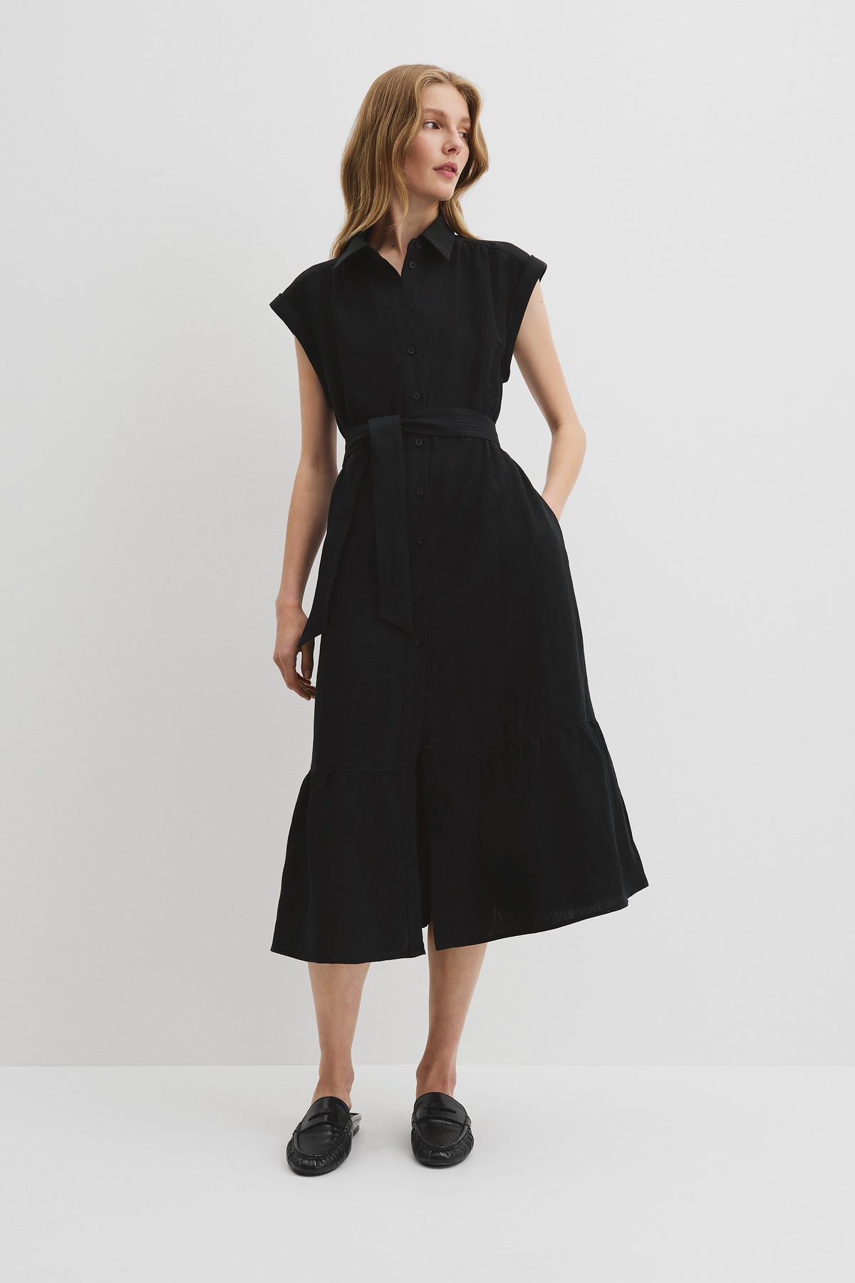 Organically Grown Linen Tiered Midi Dress