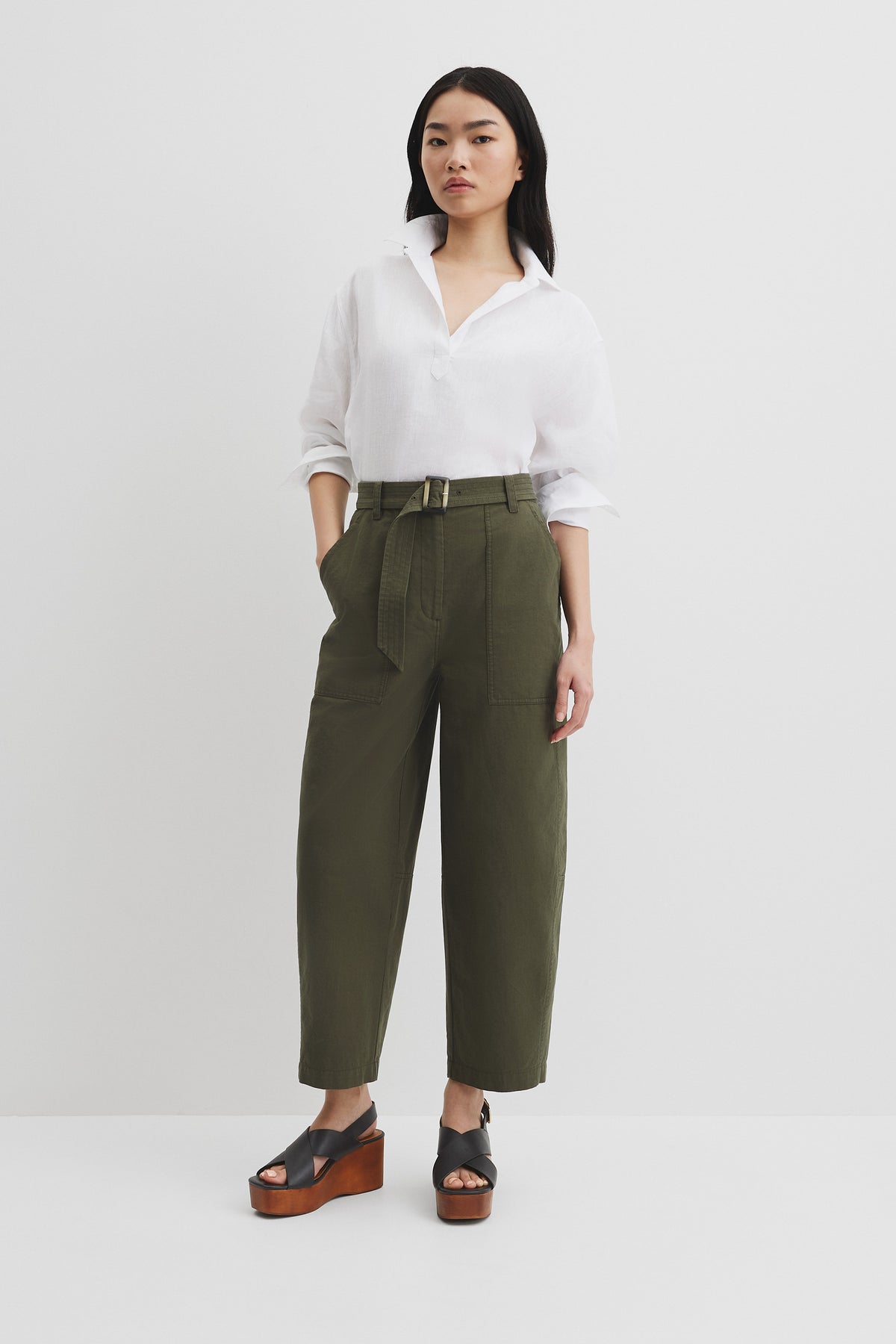 Organically Grown Cotton Belted Panel Pant