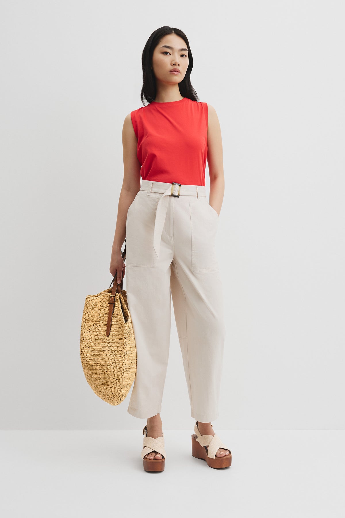 Organically Grown Cotton Belted Panel Pant