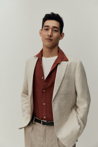 Herringbone Linen Single Breasted Jacket