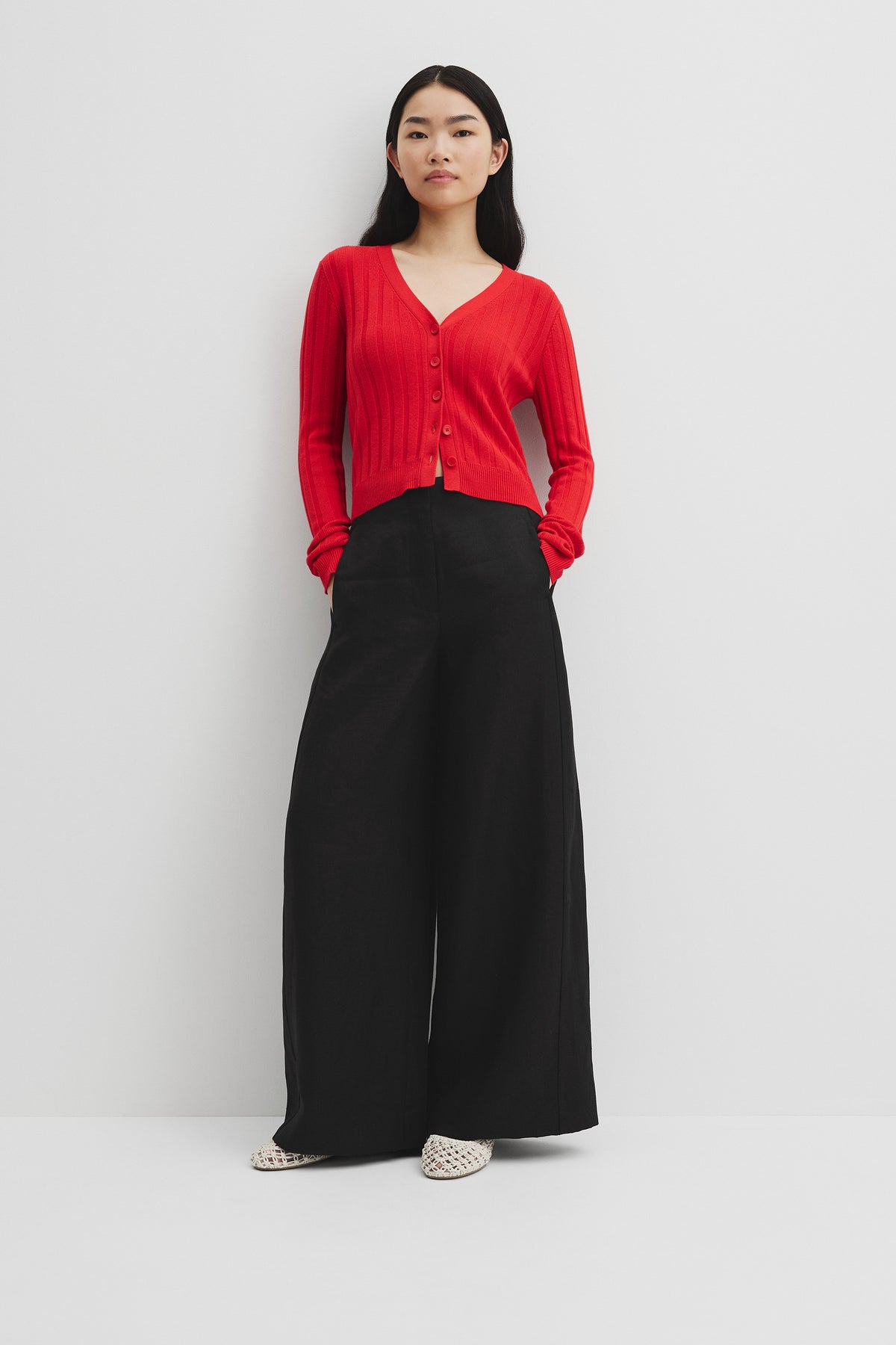 Organically Grown Cotton Blend Fitted Knit Cardigan