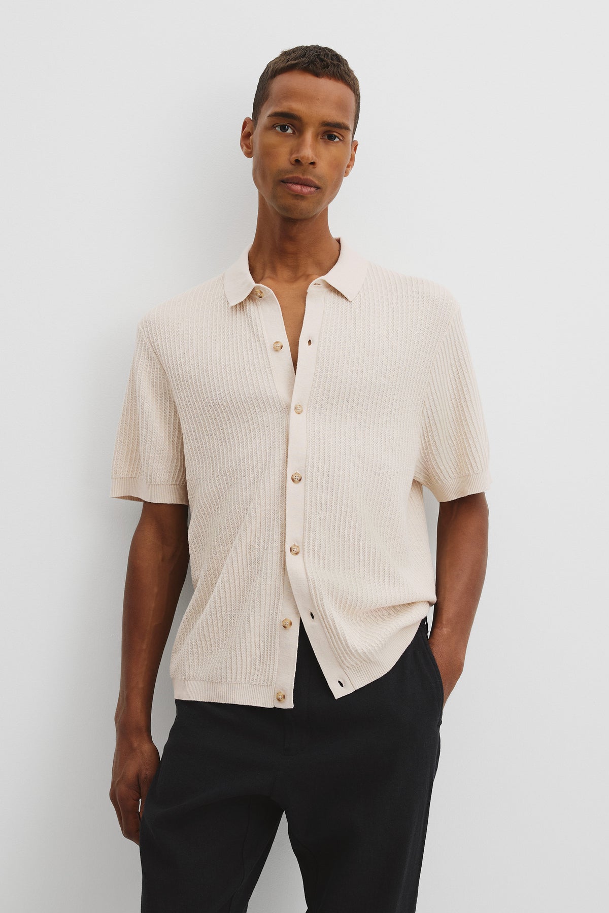 Short Sleeve Cotton Linen Knit Shirt