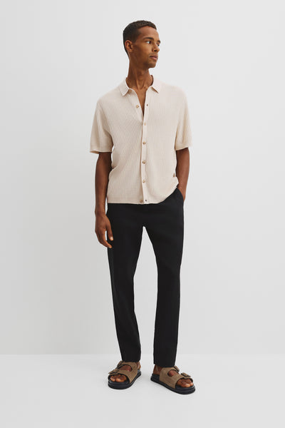 Short Sleeve Cotton Linen Knit Shirt
