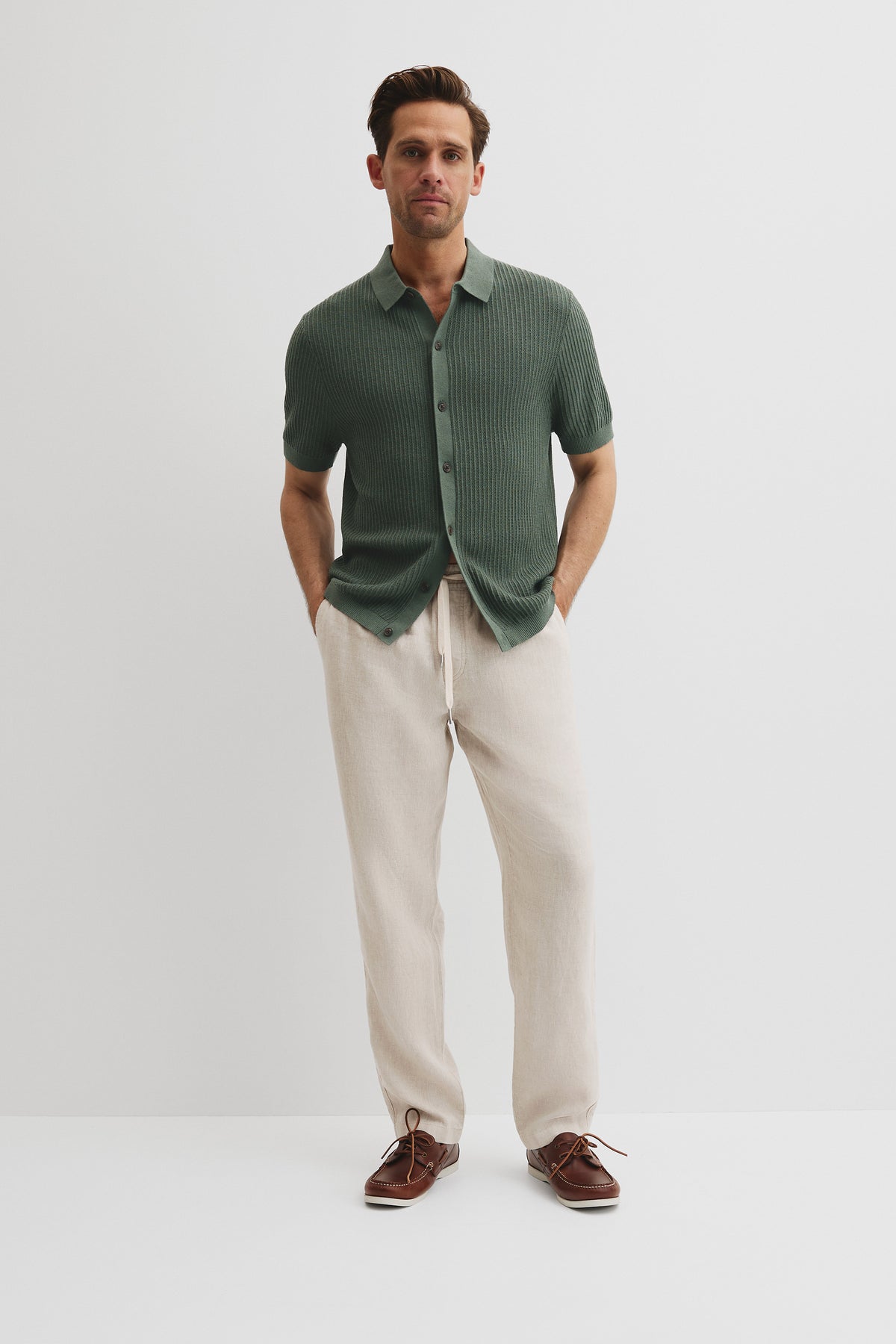 Short Sleeve Cotton Linen Knit Shirt