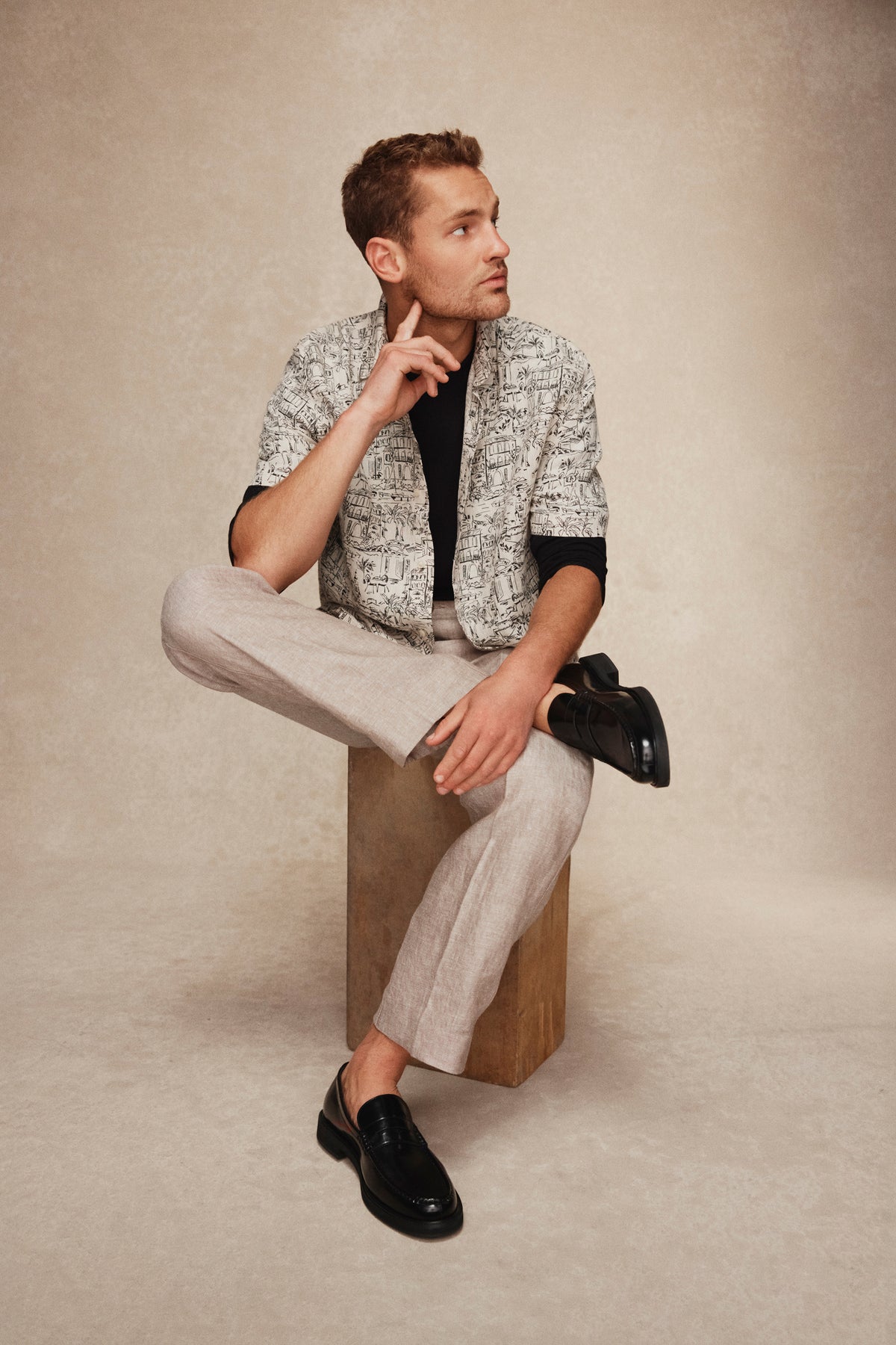 Organically Grown Linen Short Sleeve Novelty Print Shirt
