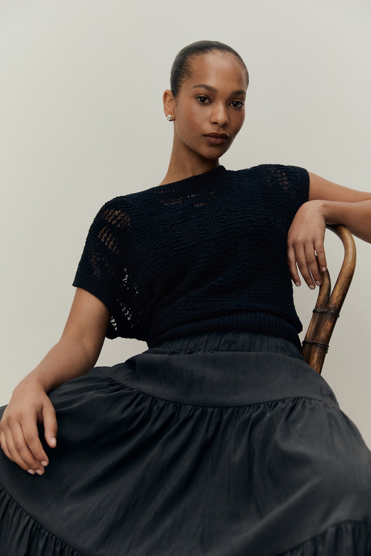 Patterned Mesh Knit T-Shirt