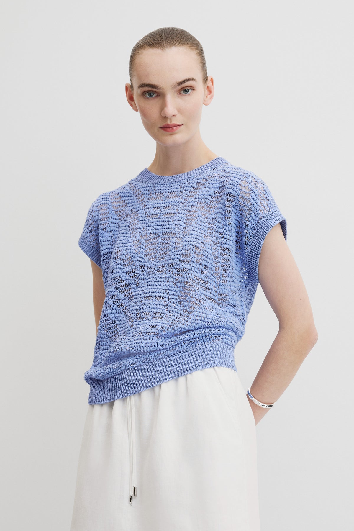 Patterned Mesh Knit T-Shirt
