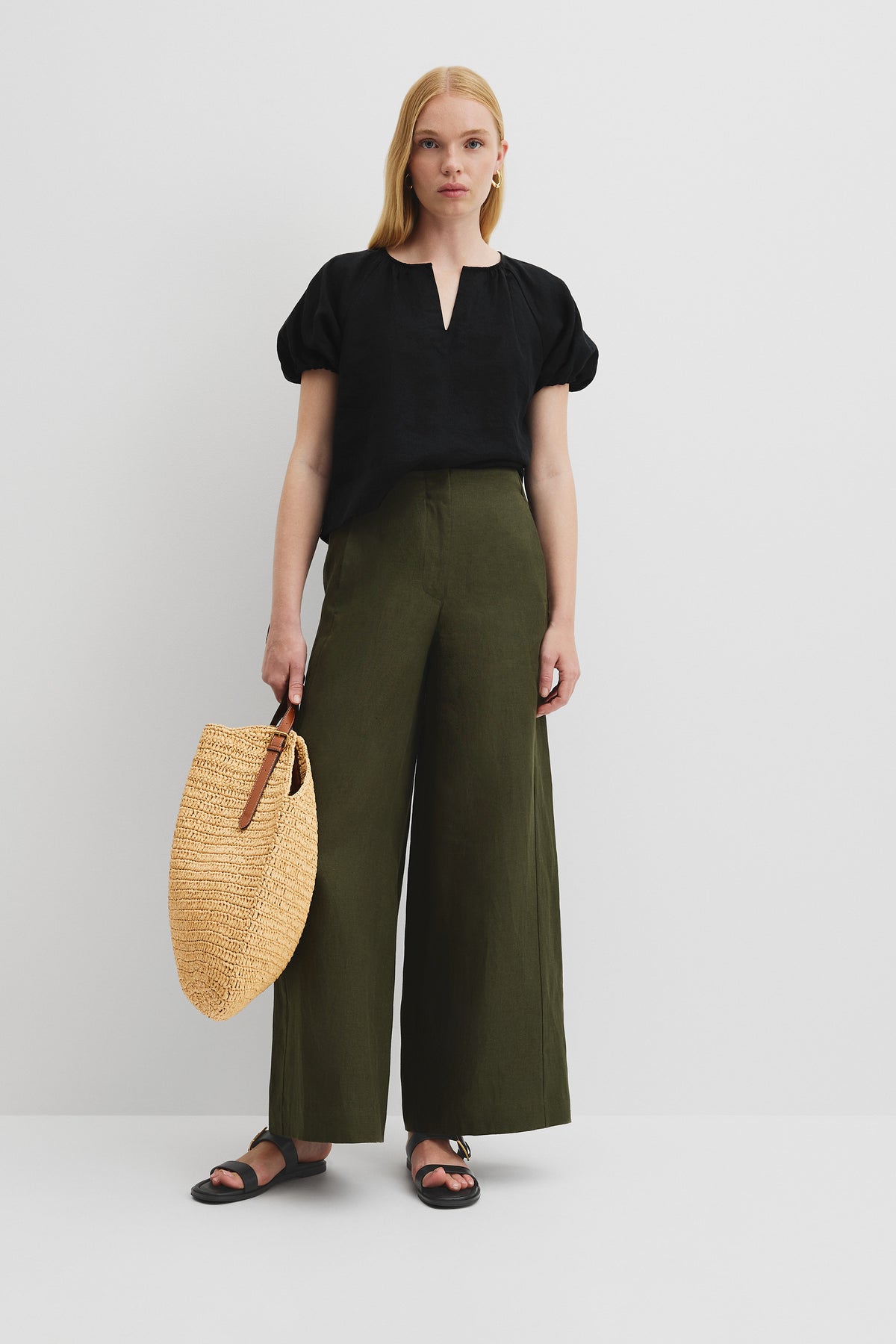 Organically Grown Linen Puff Sleeve Top