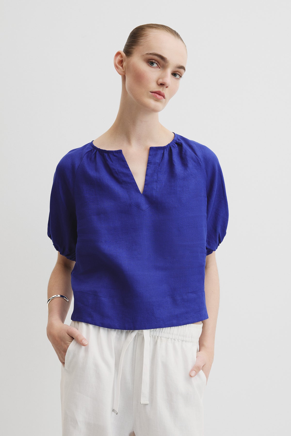 Organically Grown Linen Puff Sleeve Top