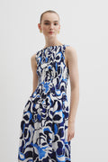 Print Shirred Midi Dress