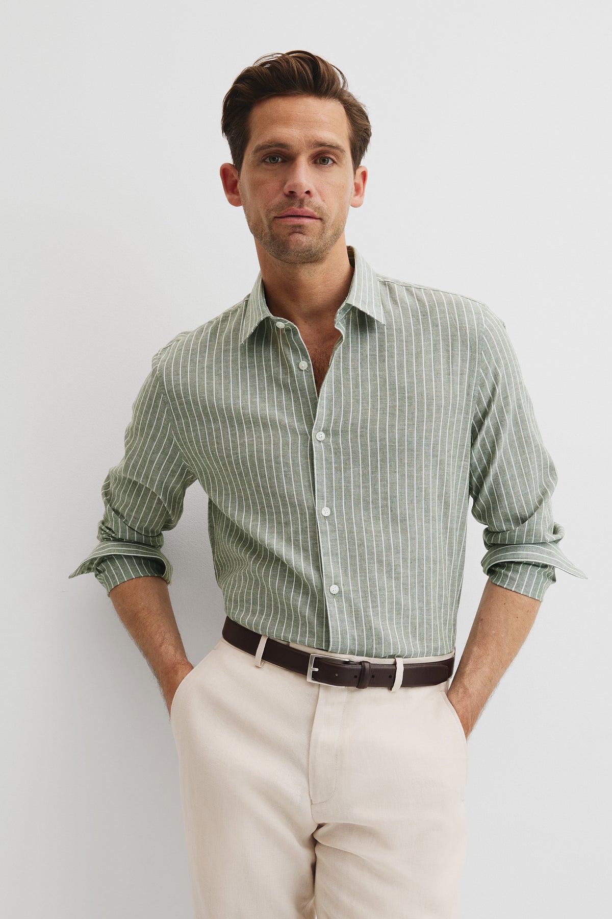 Regular Fit Cotton Linen Stripe Shirt