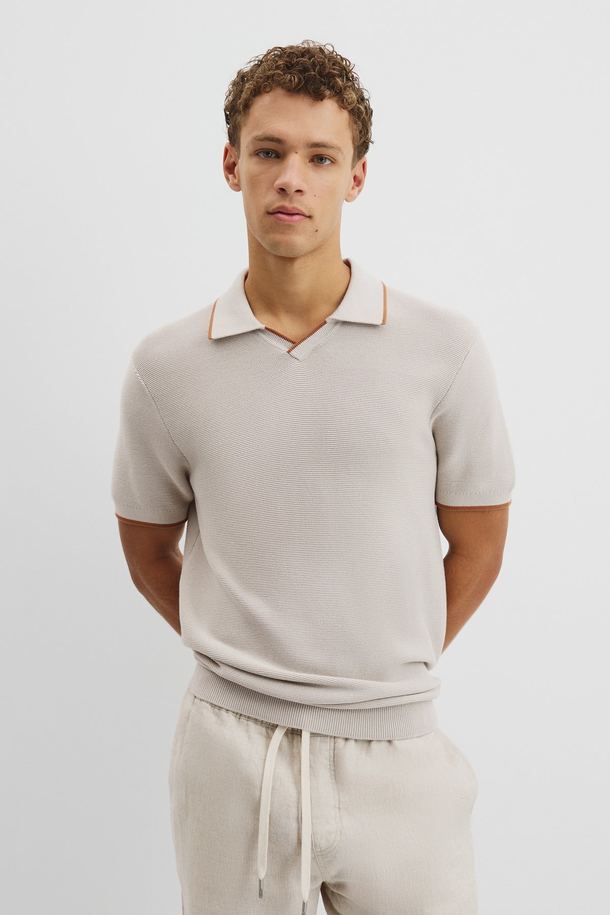 Australian Cotton V-Neck Knit Polo