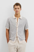 Cotton Linen Textured Stripe Knit Shirt