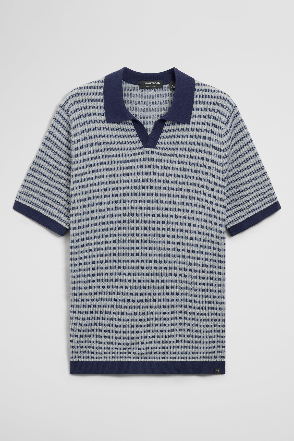 Cotton Linen Textured Check Knit Polo