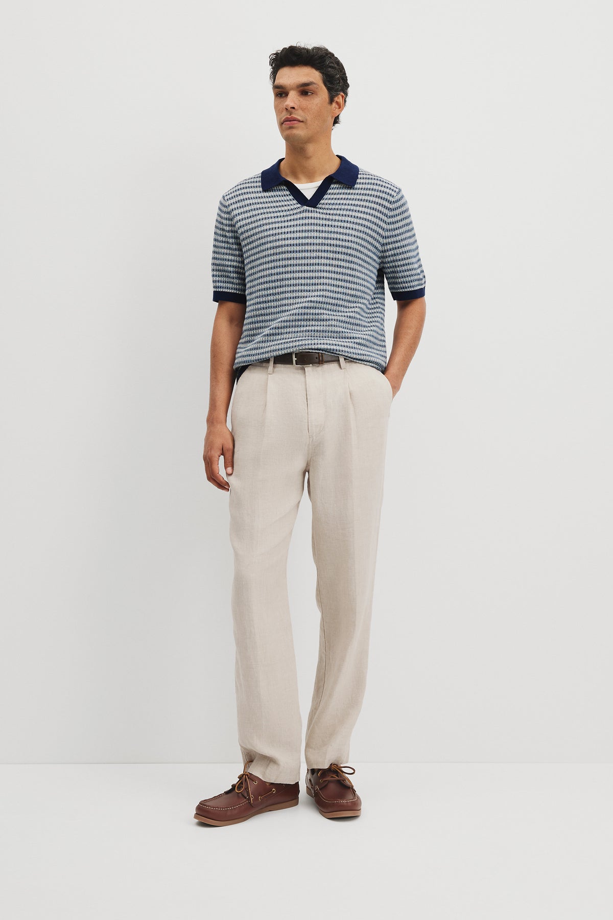 Cotton Linen Textured Check Knit Polo