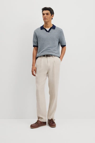 Cotton Linen Textured Check Knit Polo