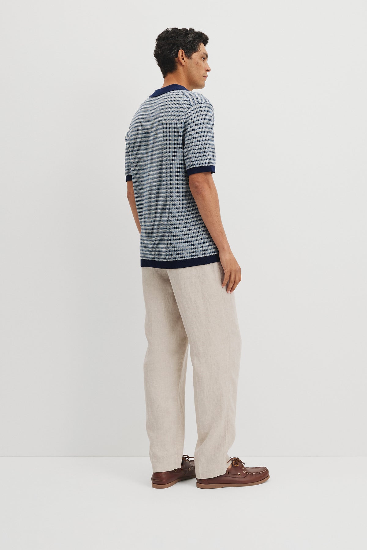 Cotton Linen Textured Check Knit Polo