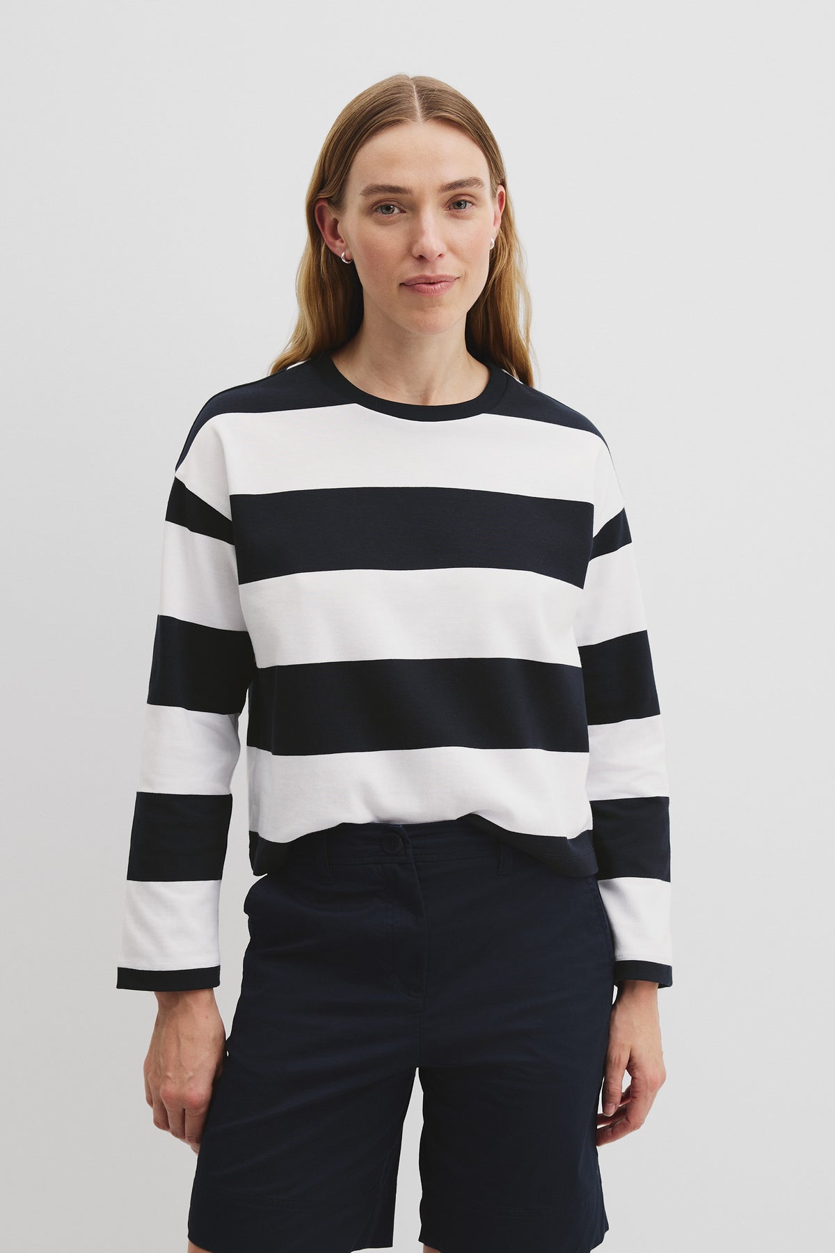 Cotton Stripe Crew Long Sleeve T-Shirt
