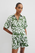Organically Grown Linen Print Short Sleeve Shirt
