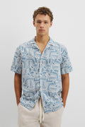 Short Sleeve Tencel Linen Abstract Print Shirt