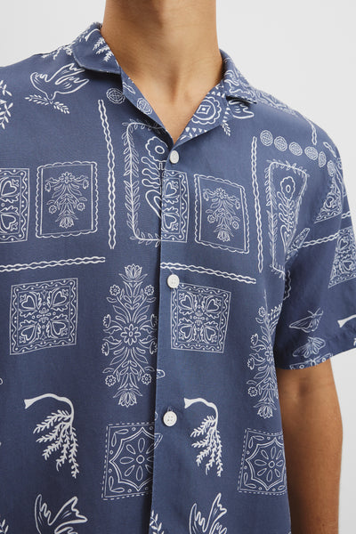 Short Sleeve Tencel Linen Stamp Print Shirt