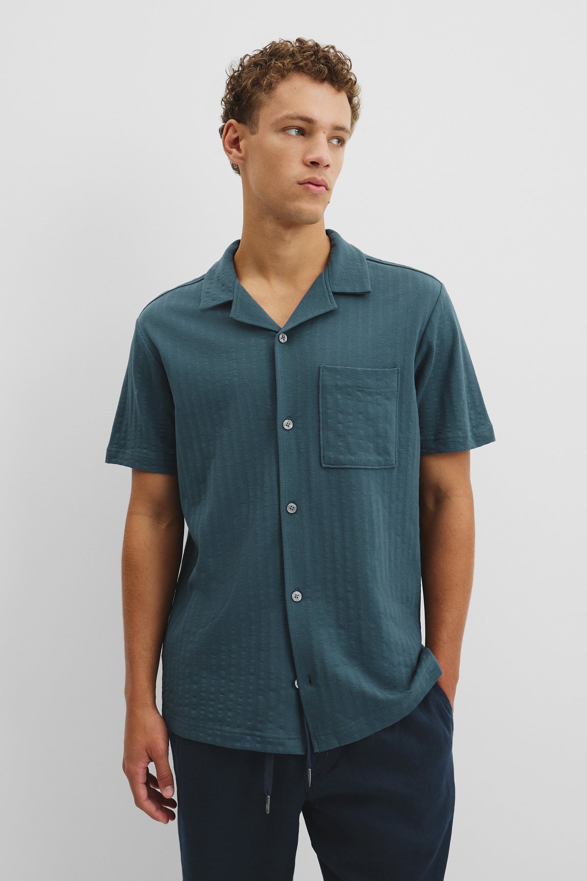 Short Sleeve Seersucker Cuban Shirt