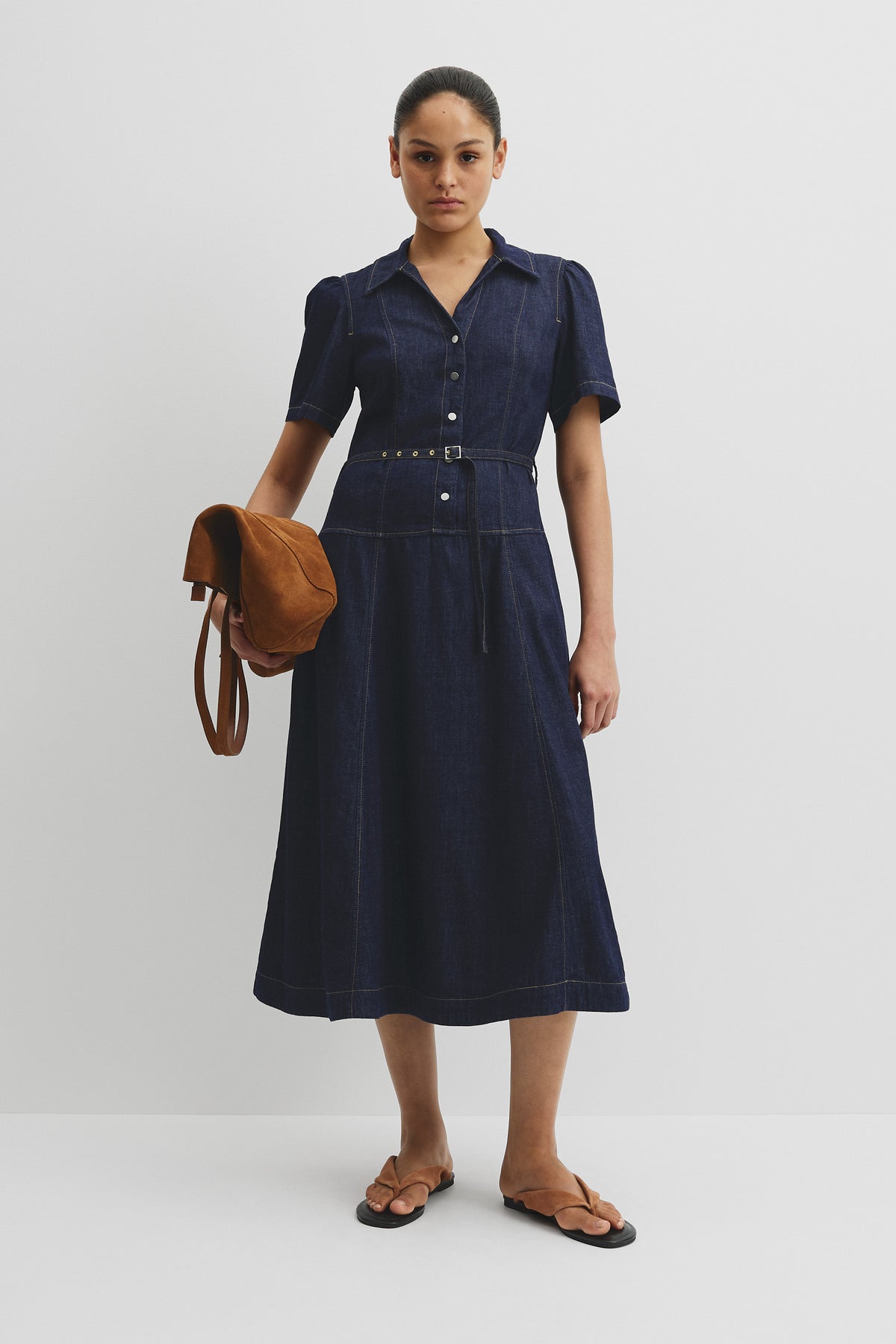 Half Placket Denim Dress