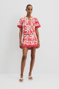 Organically Grown Linen Print Fray Mini Skirt