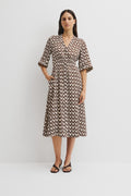 Print Elastic Detail Dress