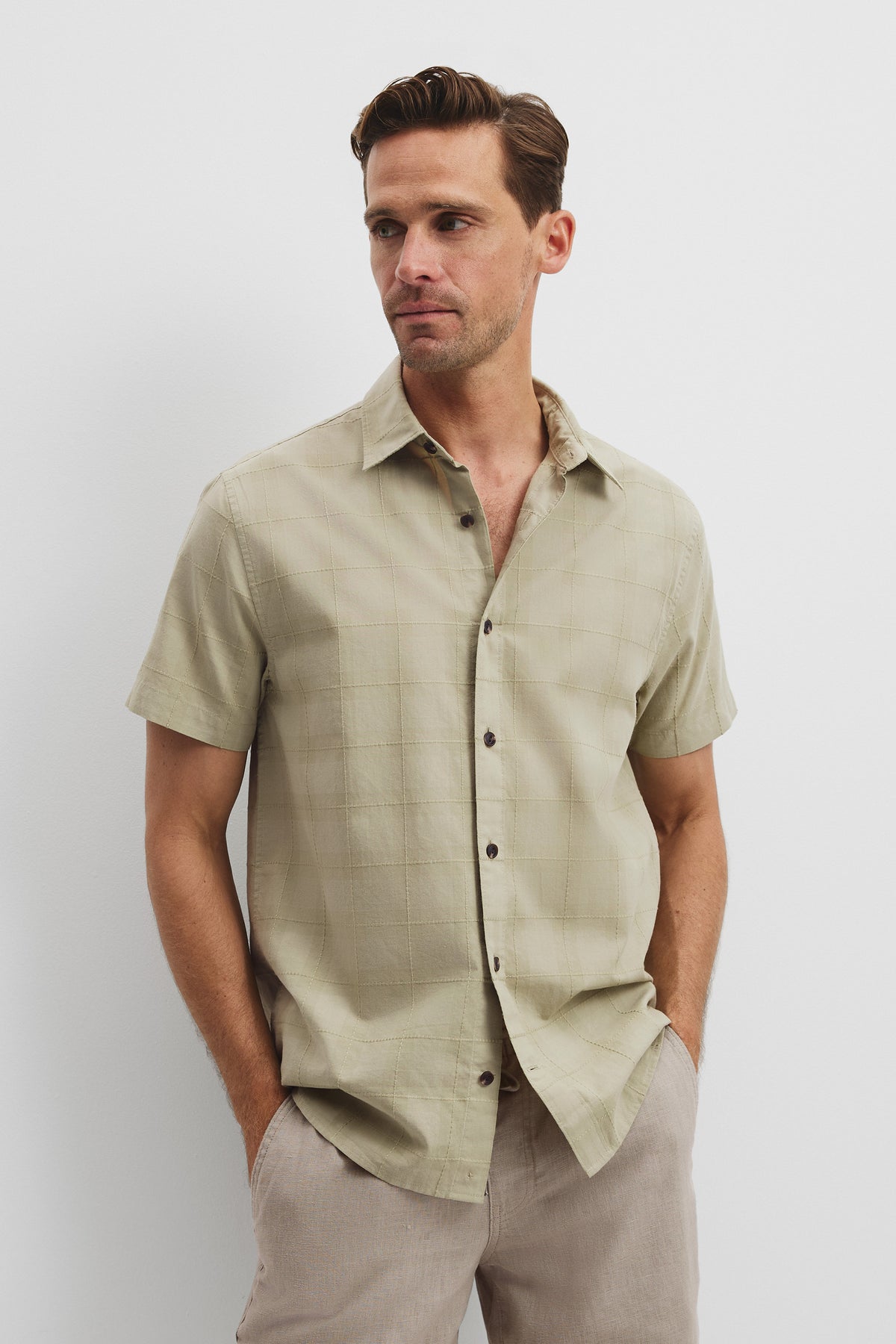 Short Sleeve Regular Fit Cotton Woven Check Shirt