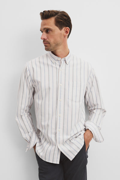 Long Sleeve Regular Fit Australian Good Earth Cotton Stripe Oxford Shirt