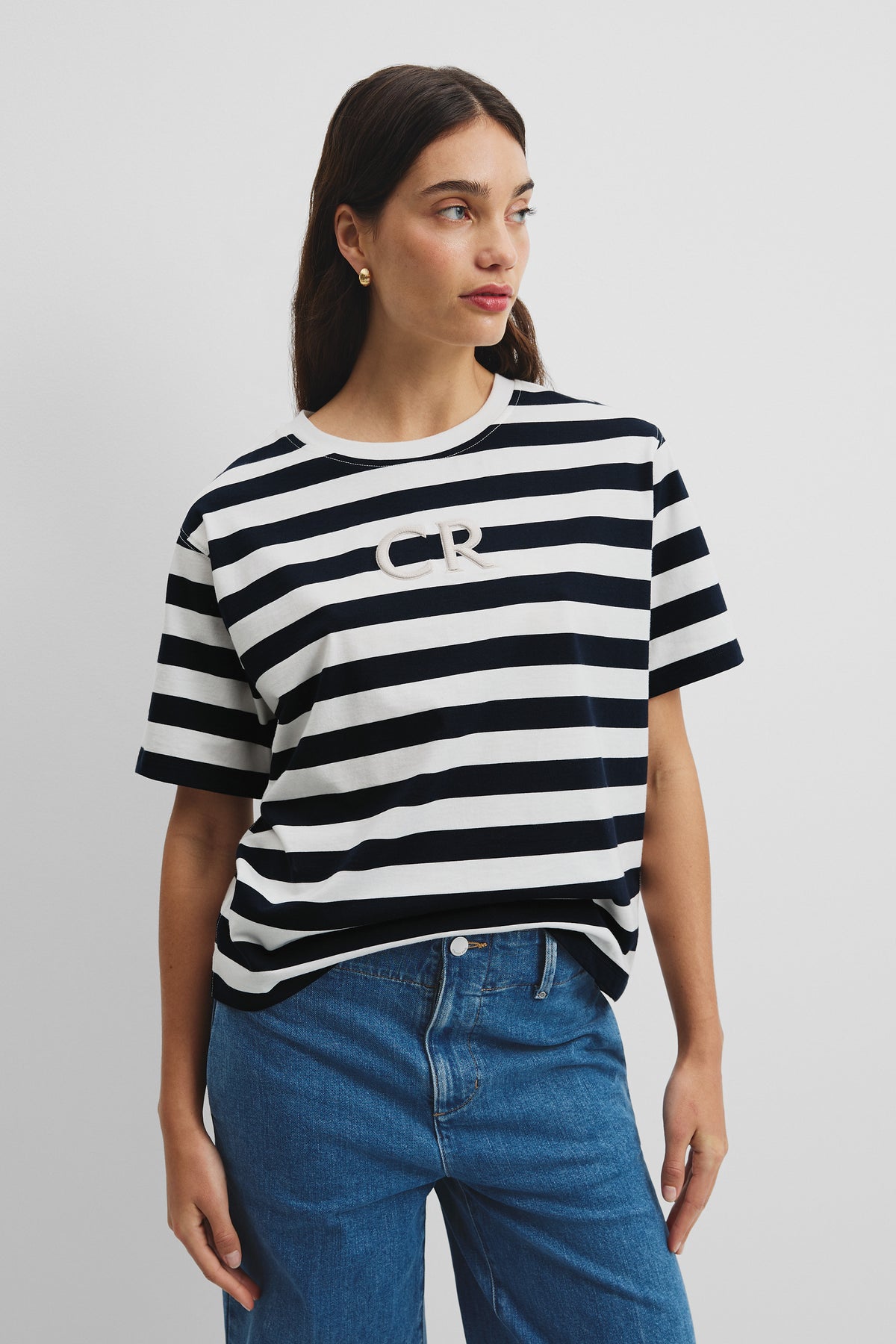 Australian Cotton Stripe Cr Logo T-Shirt