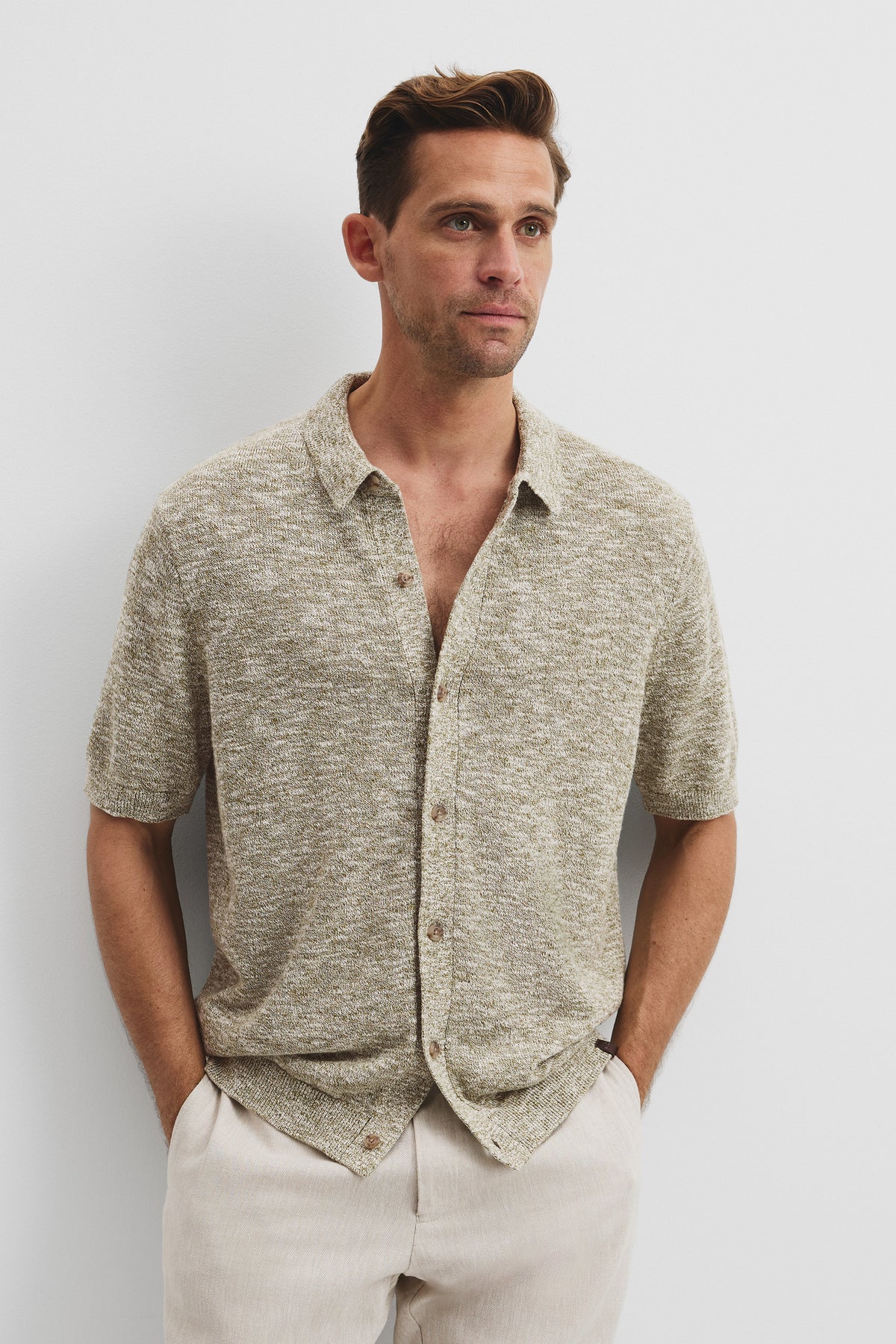 Linen Cotton Slub Knit Shirt