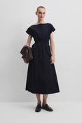 Shirred Waist Midi Dress