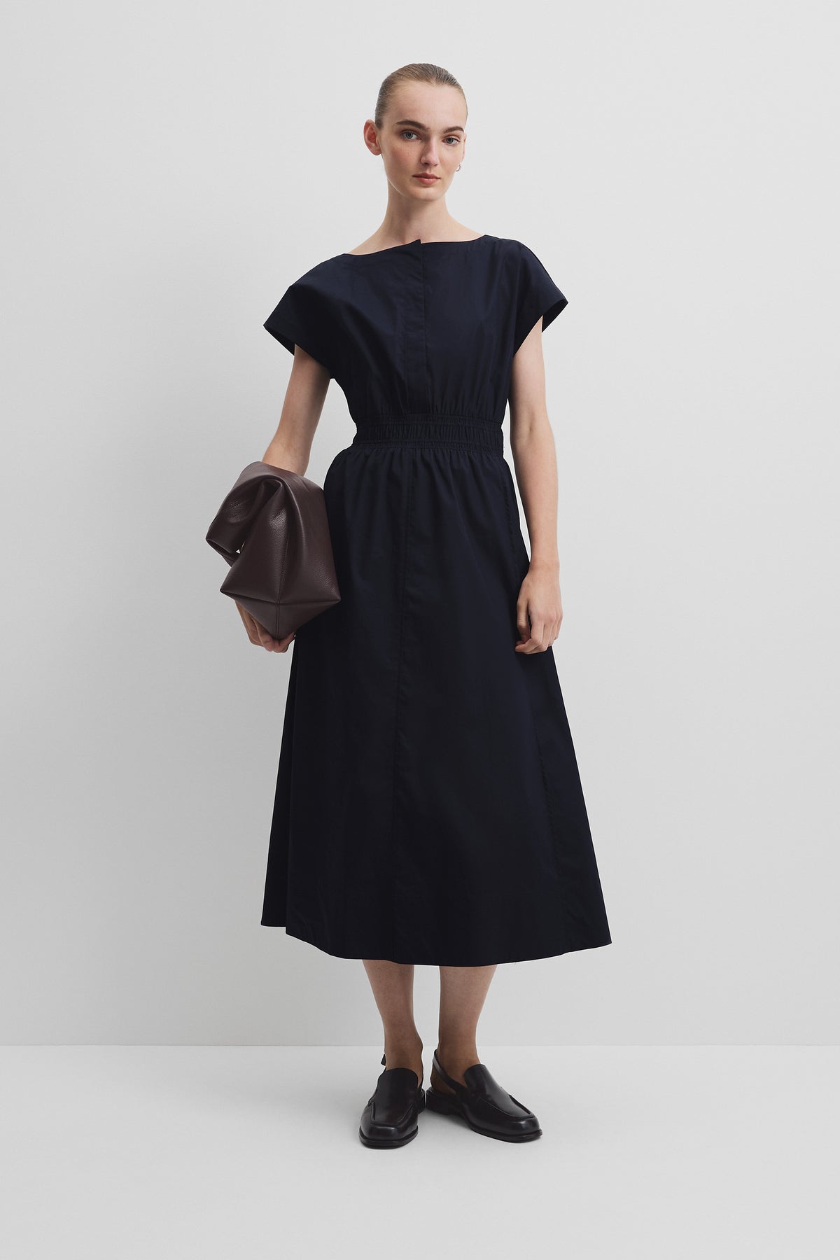 Shirred Waist Midi Dress