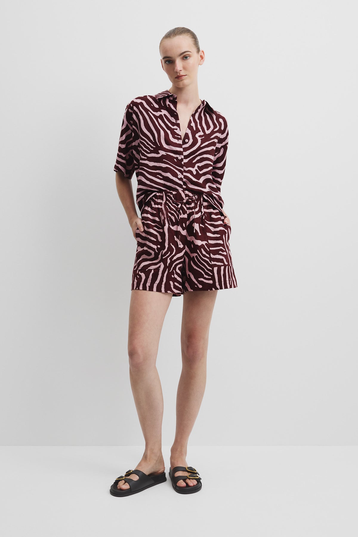 Organically Grown Print Tie Detail Linen Short
