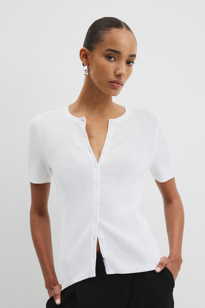 Waffle Short Sleeve Button Knit