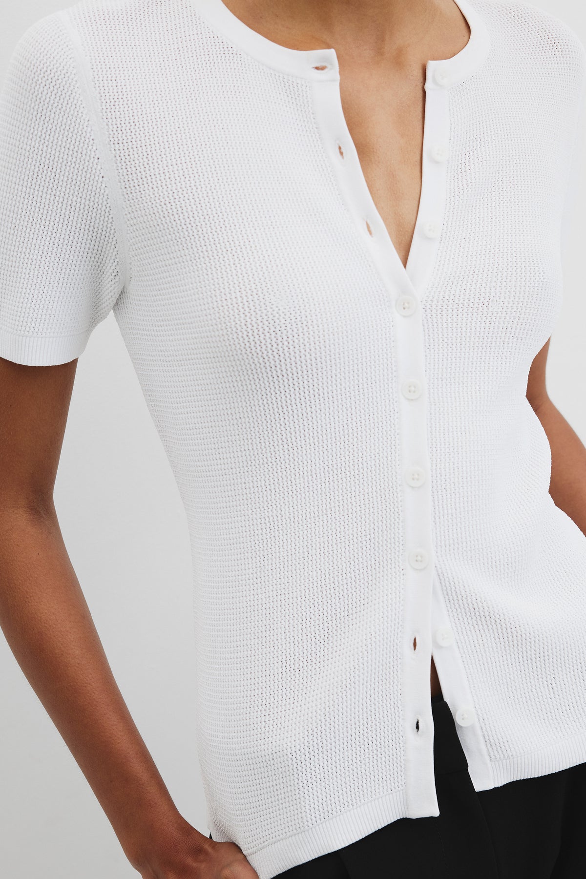 Waffle Short Sleeve Button Knit