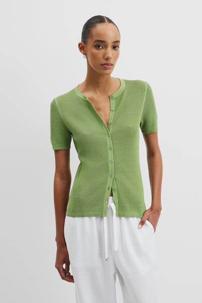 Waffle Short Sleeve Button Knit