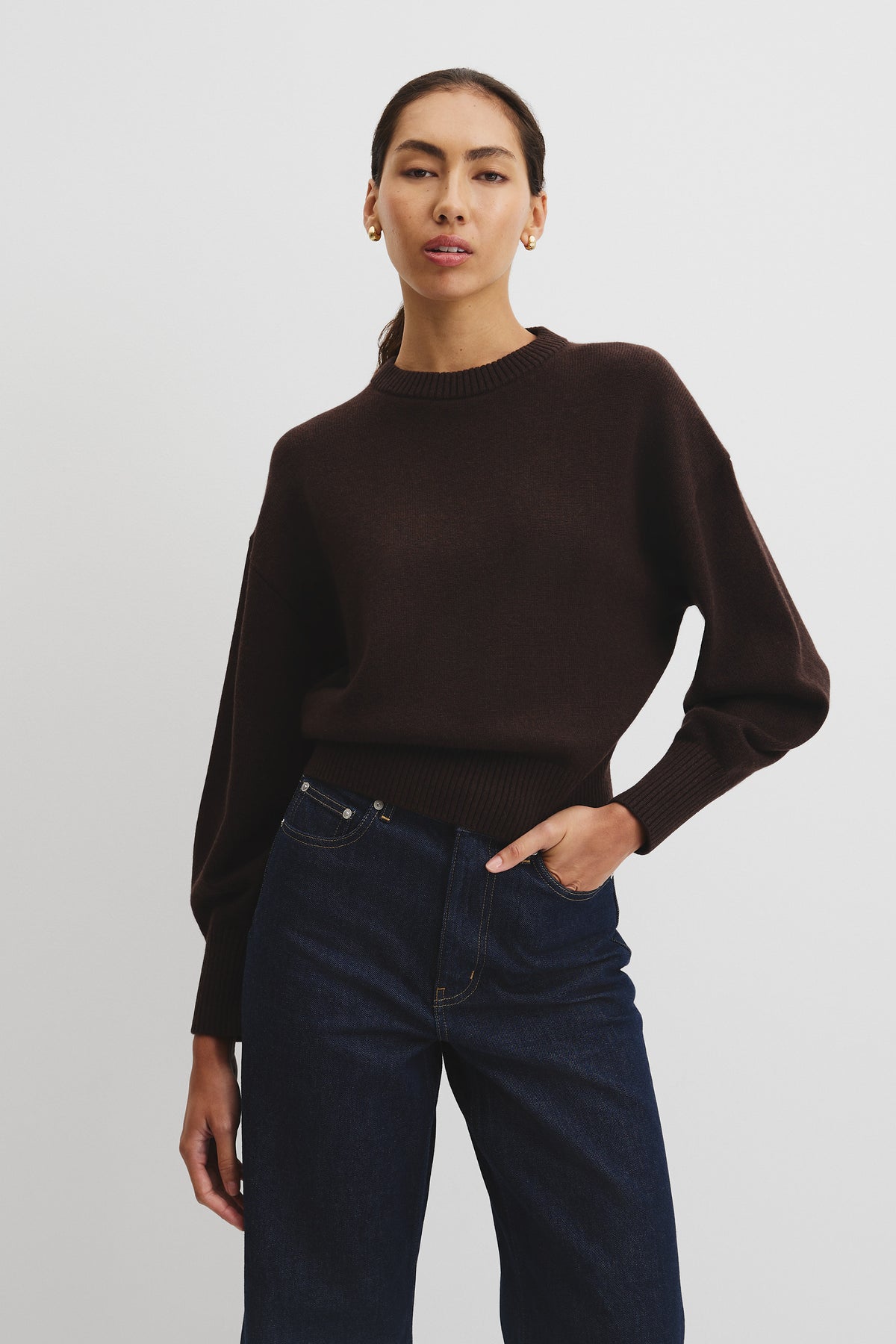 Organically Grown Cotton Blend Crop Crew Neck Knit