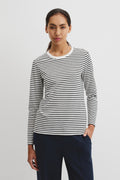 Australian Good Earth Cotton Stripe Textured Slub Long Sleeve T-Shirt