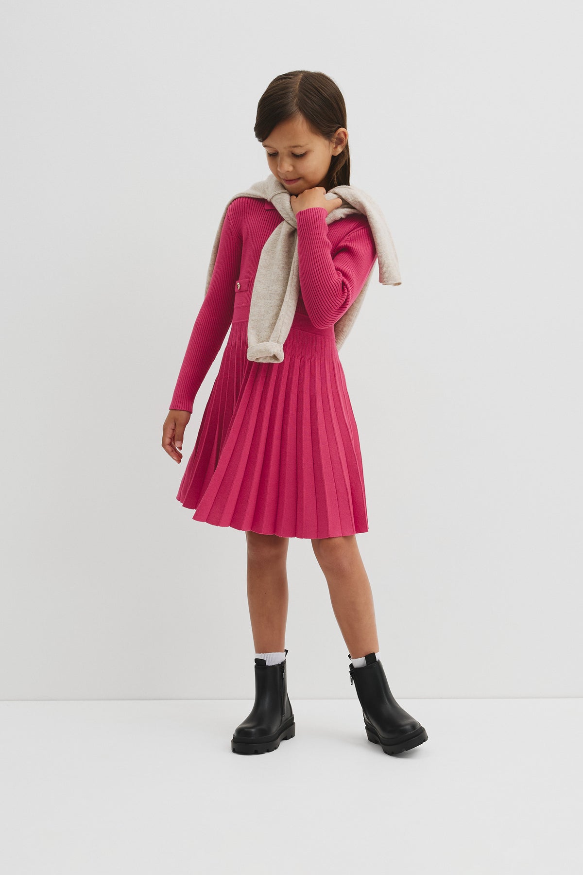 Long Sleeve Button Front Knit Dress