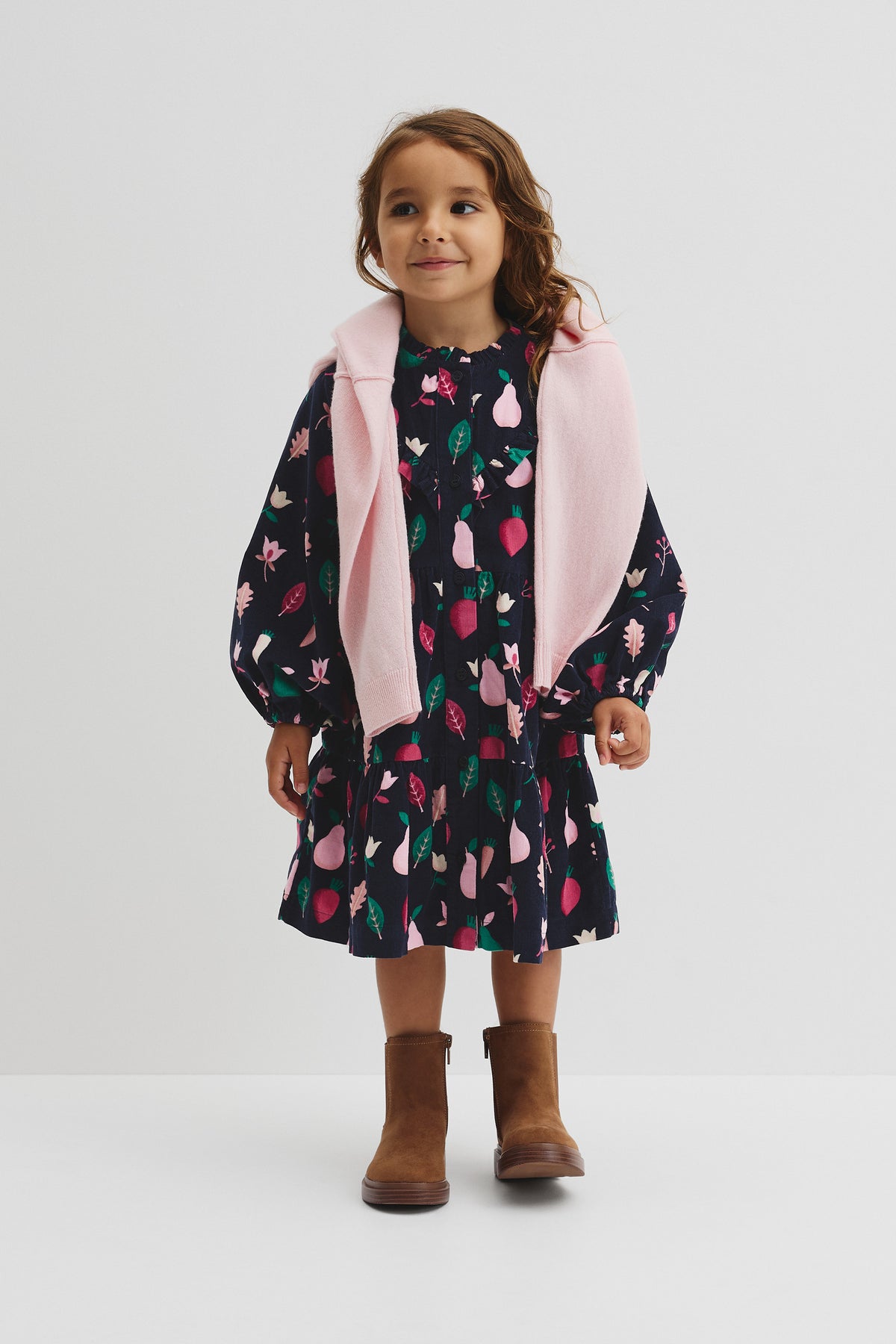 Long Sleeve Fruit Cord Dress