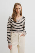 Stripe Lightweight Merino Wool V-Neck Knit