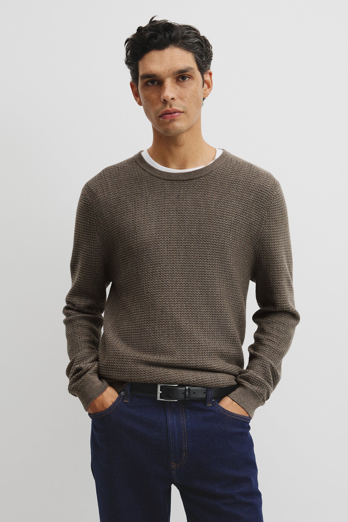 Australian Merino Wool Textured Crew Neck Knit