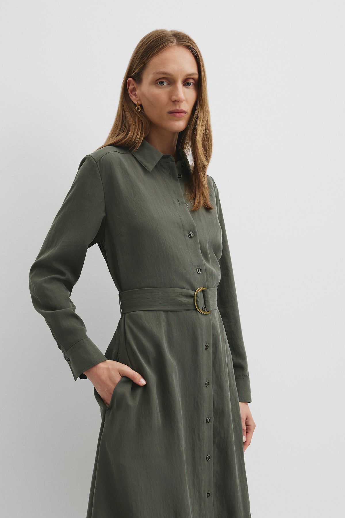 Belted Midi Shirt Dress