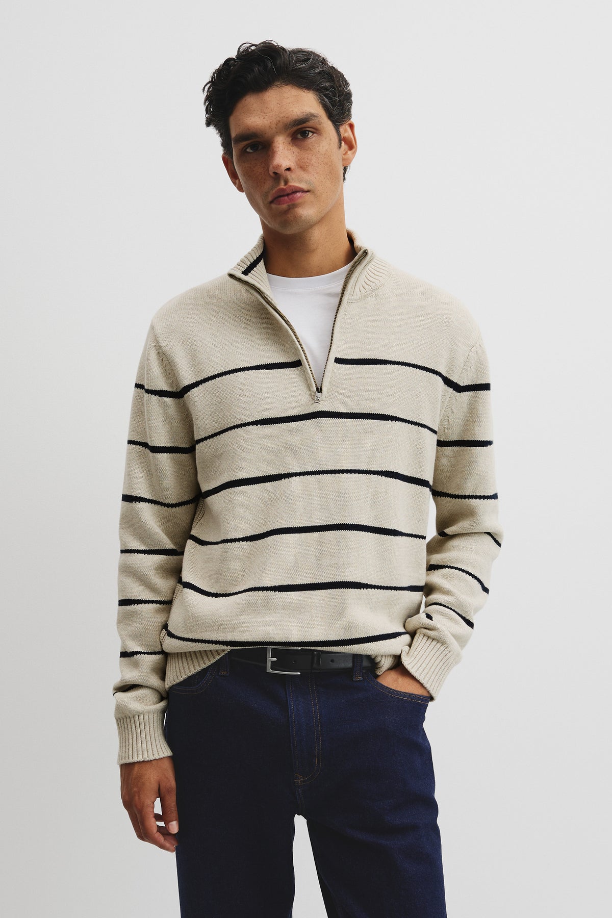 Australian Good Earth Cotton Half Zip Stripe Knit