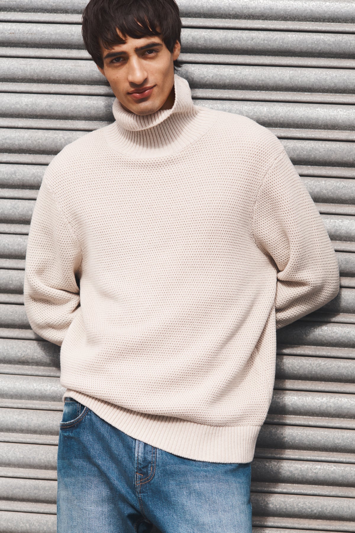 Australian Good Earth Cotton Wool Blend Textured Roll Neck Knit