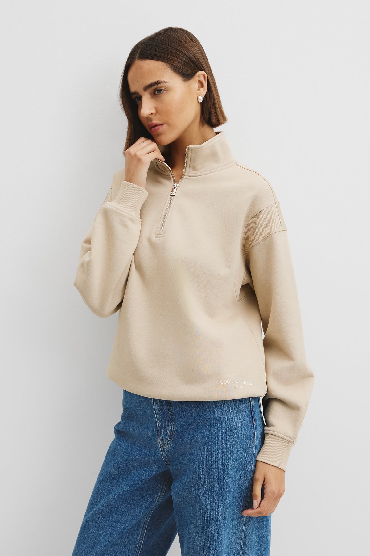 Australian Good Earth Cotton Draw Cord Zip Sweat